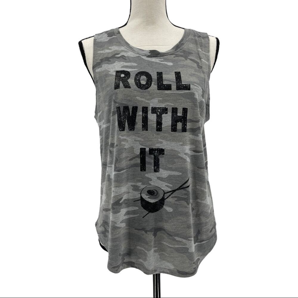Grayson Threads Women’s Camo "Roll With It" Sushi Graphic Tank Top Size L